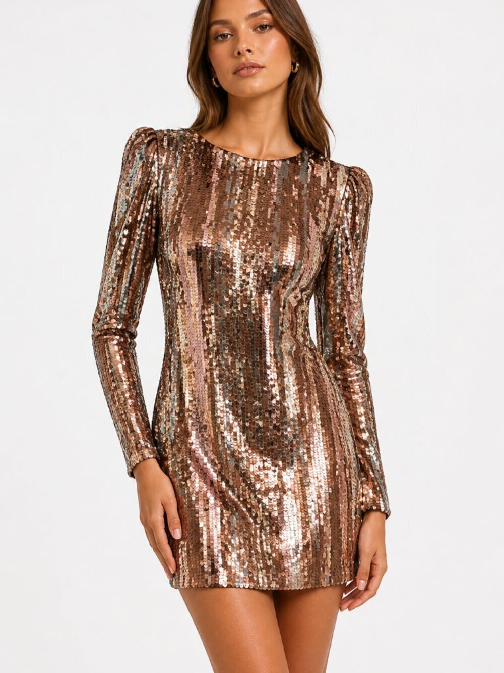 Dress The Population Emery Bronze Brushstroke Sequin Mini Dress Size S Chic 90s